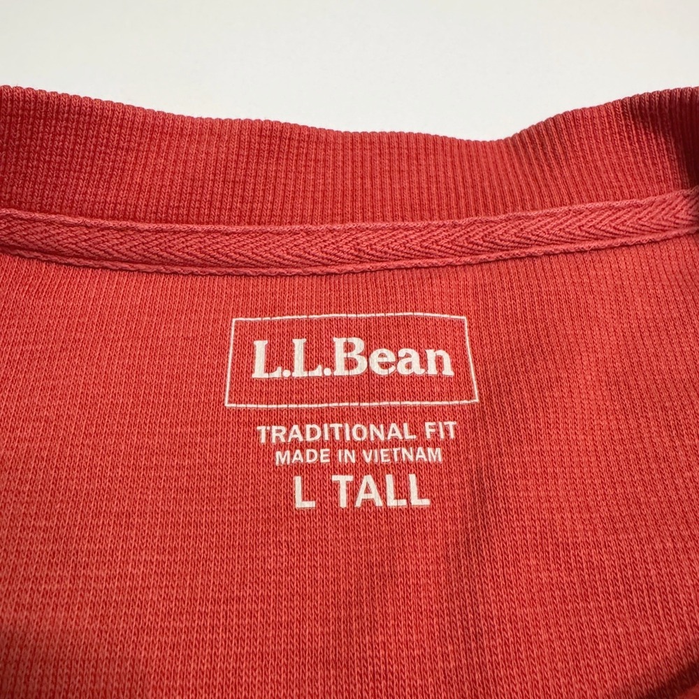 L.L.Bean Henley Shirt L Tall Orange Traditional Fit Long Sleeve Waffle Thermal - Picture 2 of 3